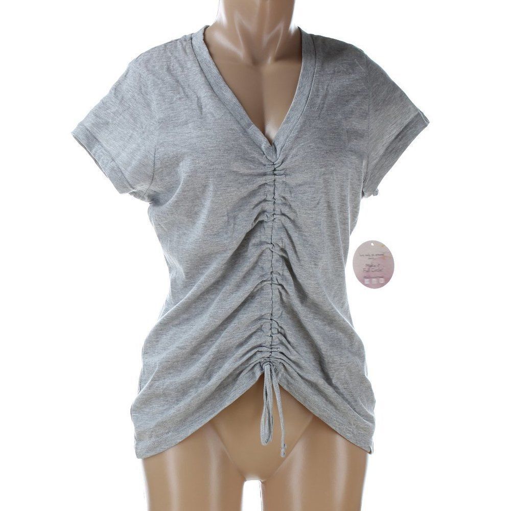 Full circle Trends Heather Grey Ruched Front V-Neck Short Sleeve Top NWT XL